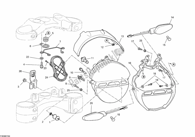 All parts for the Headlight of the Ducati Monster 659 Australia 2012